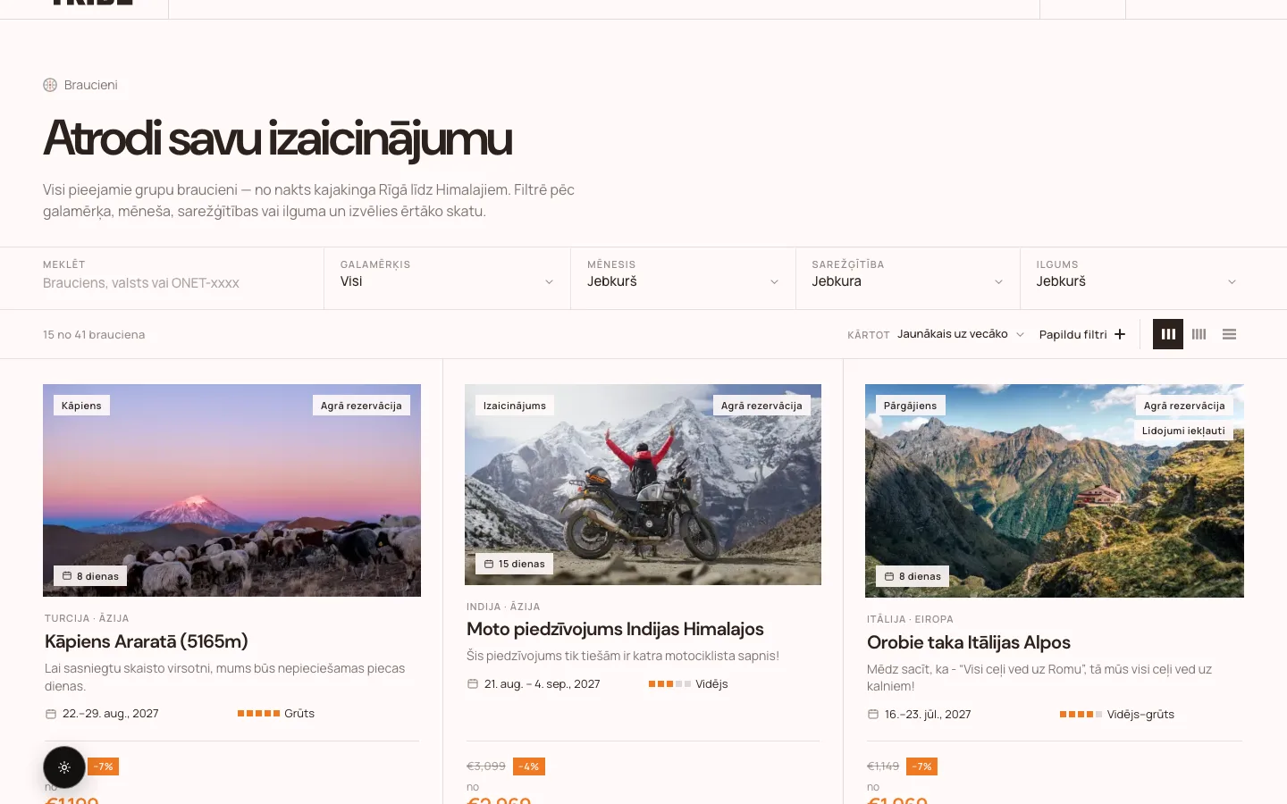 Jaunā vietne — Braucienu katalogs ar meklēšanu pēc ONET numura un trim skatiem